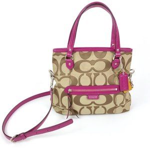 Coach Daisy Outline Signature Mia Crossbody Purse -  Khaki and bright magenta